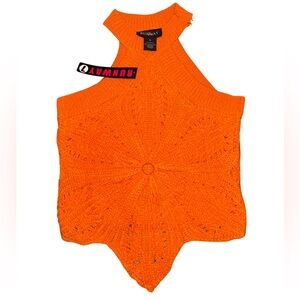 Runway Orange Knit Halter Top